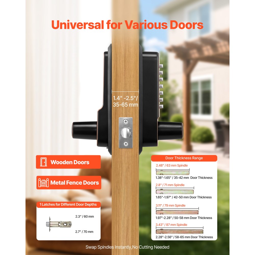 VEVOR Mechanical Keyless Entry Door Lock, 2.0 Code Upgrade, 4-7 Digits Code, Single-Sided Push Button Combination Keypad Door Lock with Handle, Auto Locking, for Indoor or Outdoor, Oil-Rubbed Bronze