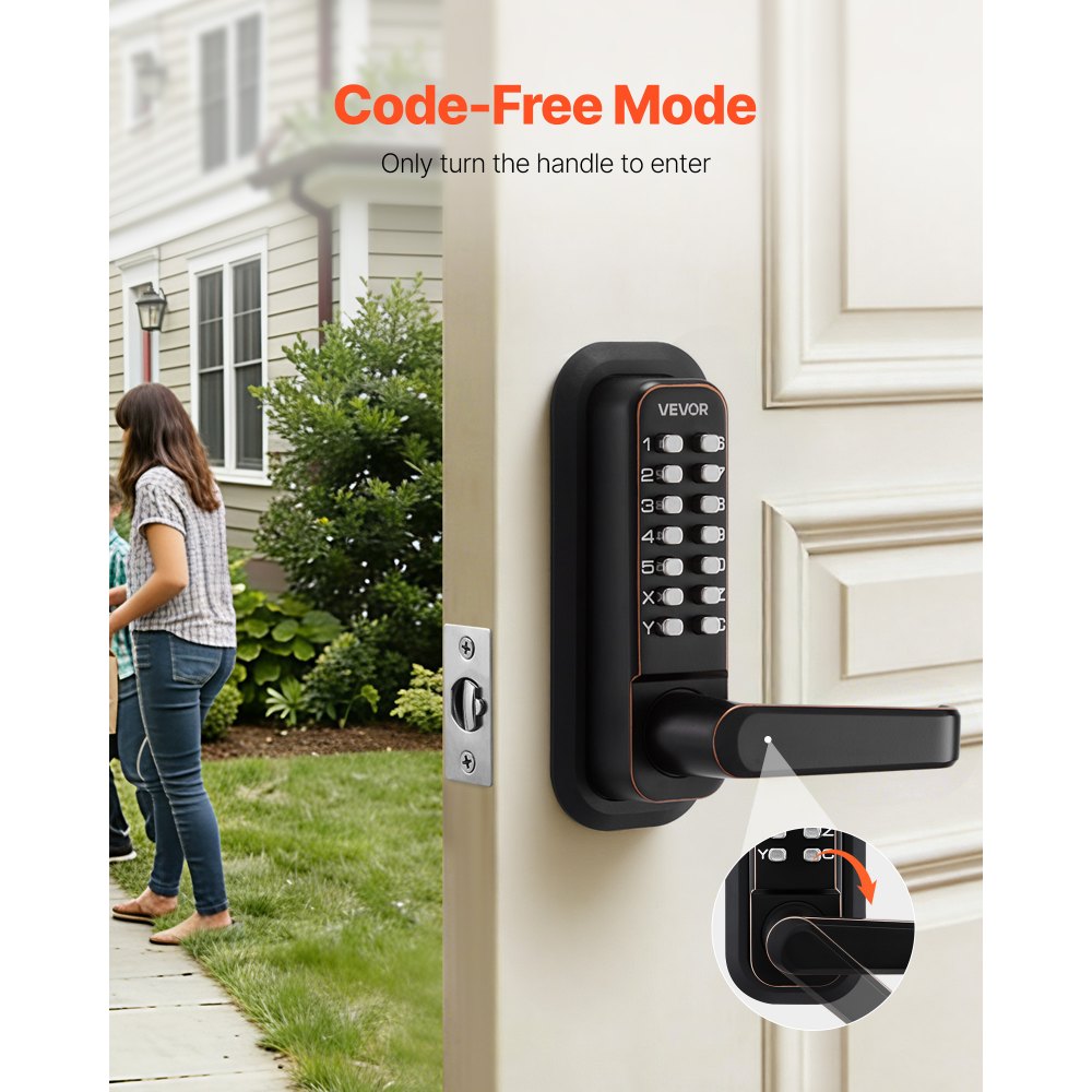 VEVOR Mechanical Keyless Entry Door Lock, 2.0 Code Upgrade, 4-7 Digits Code, Single-Sided Push Button Combination Keypad Door Lock with Handle, Auto Locking, for Indoor or Outdoor, Oil-Rubbed Bronze
