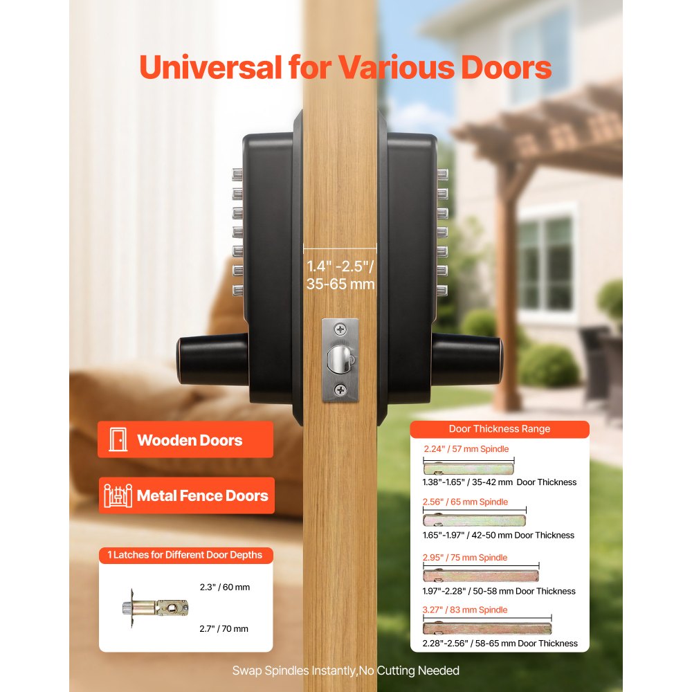VEVOR Mechanical Keyless Entry Door Lock, 2.0 Code Upgrade, 4-7 Digits Code, Double-Sided Push Button Combination Keypad Door Lock with Handle, Auto Locking, for Indoor or Outdoor, Oil-Rubbed Bronze