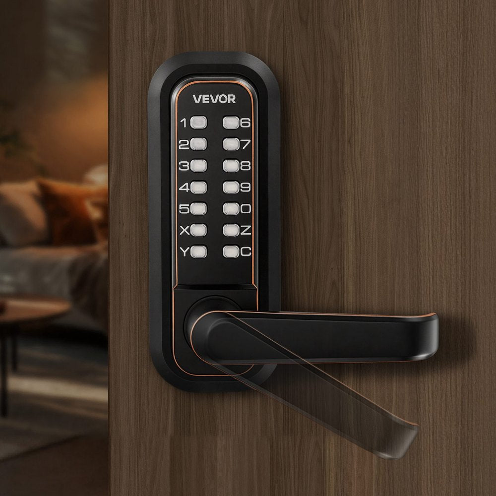 VEVOR Mechanical Keyless Entry Door Lock, 2.0 Code Upgrade, 4-7 Digits Code, Double-Sided Push Button Combination Keypad Door Lock with Handle, Auto Locking, for Indoor or Outdoor, Oil-Rubbed Bronze