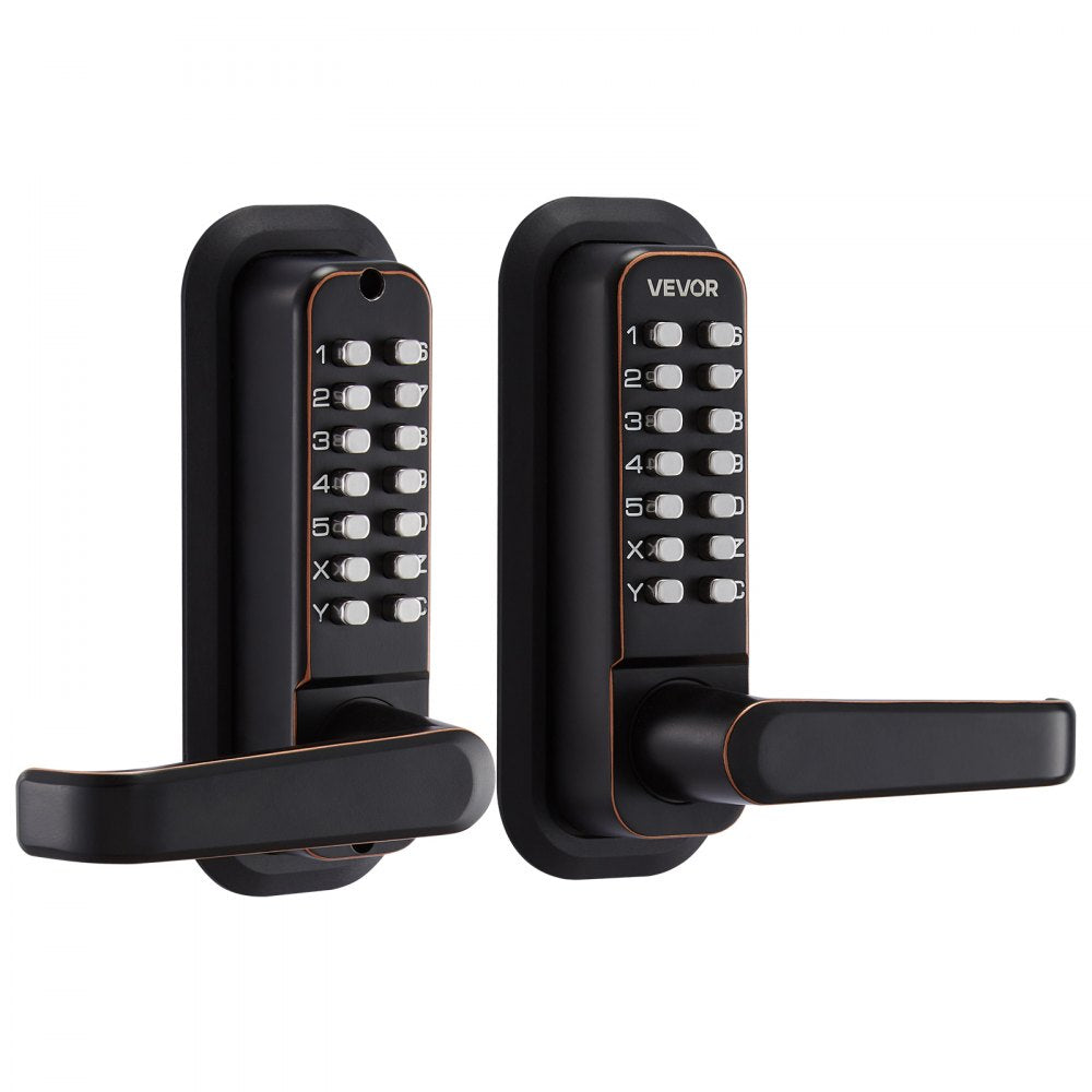 VEVOR Mechanical Keyless Entry Door Lock, 2.0 Code Upgrade, 4-7 Digits Code, Double-Sided Push Button Combination Keypad Door Lock with Handle, Auto Locking, for Indoor or Outdoor, Oil-Rubbed Bronze
