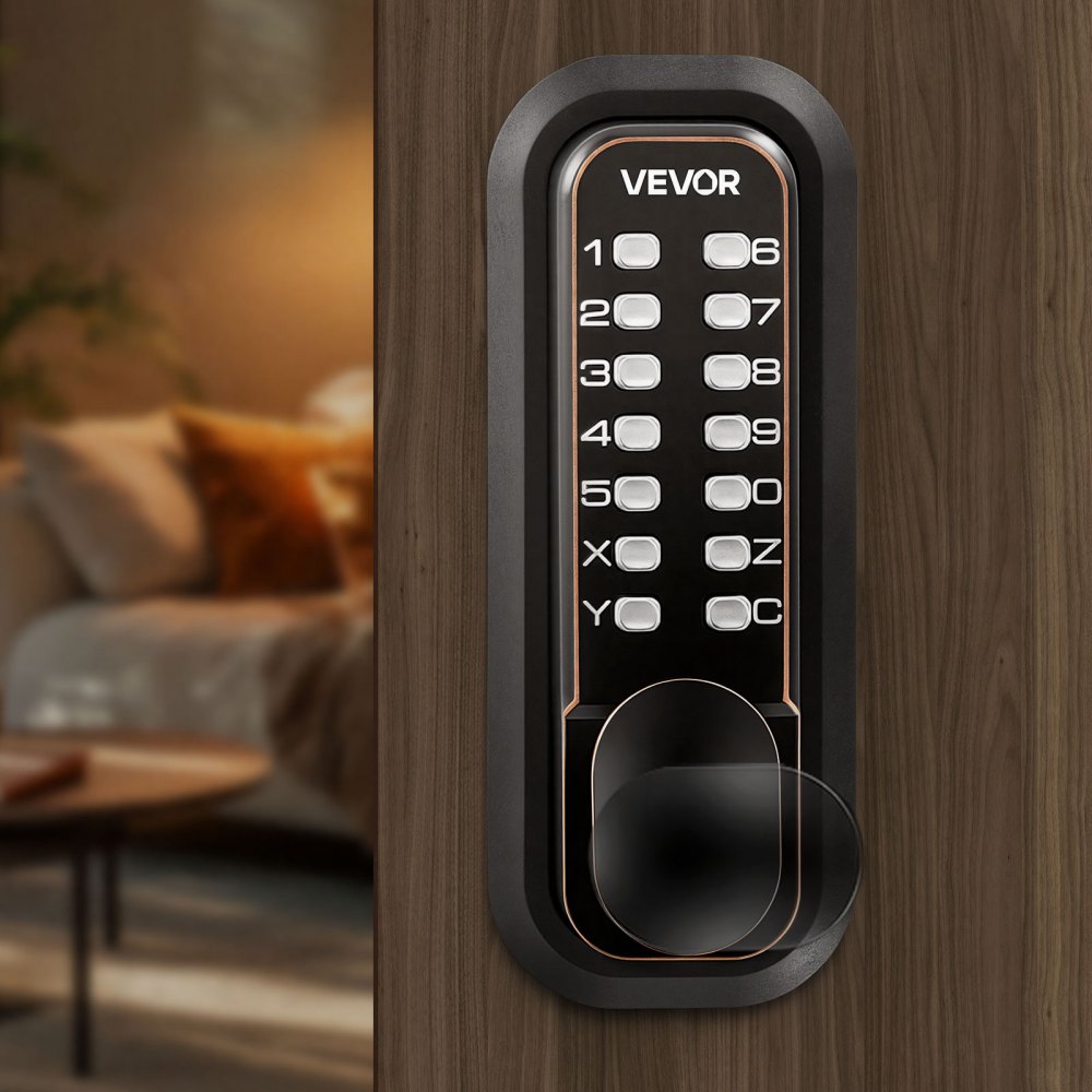 VEVOR Mechanical Keyless Entry Door Lock, 2.0 Code Upgrade, 4-7 Digits Code, Double-Sided Push Button Combination Mechanical Keypad Door Knob, Auto Locking, for Indoor or Outdoor, Oil-Rubbed Bronze