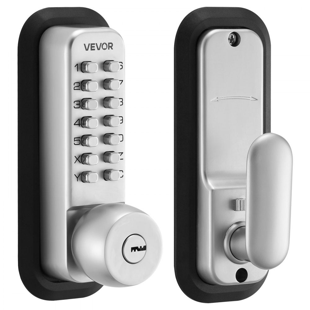 VEVOR Mechanical Keyless Entry Door Lock, 2.0 Code Upgrade, 4-7 Digits Code, Single-Sided Push Button Combination Mechanical Keypad Door Knob, Auto Locking, for Garden Gates, Indoor or Outdoor, Silver