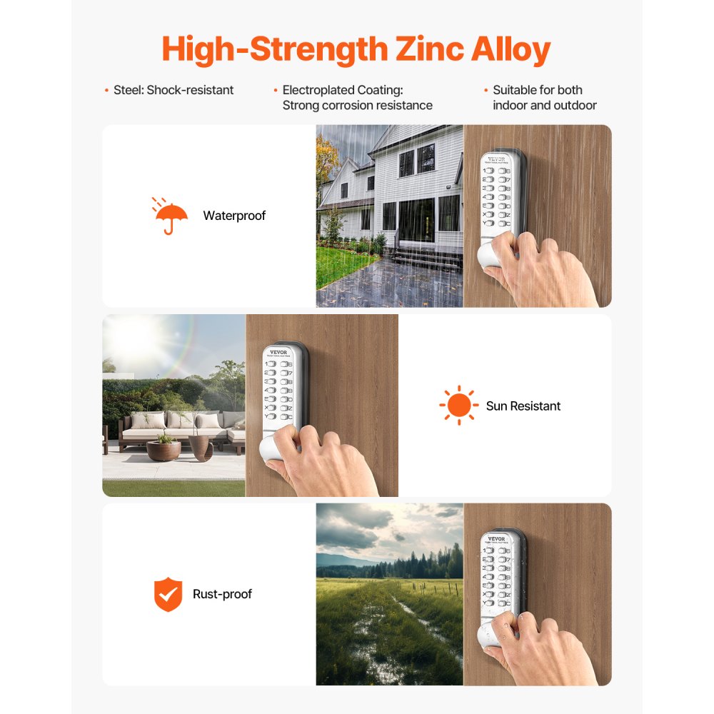 VEVOR Mechanical Keyless Entry Door Lock, 14 Key Mechanical Door Lock, Mechanical Keypad Door Knob, Single-Side Stainless Steel Waterproof Keyless Gate Lock, for Home Office Outdoor Fence Garage Yard