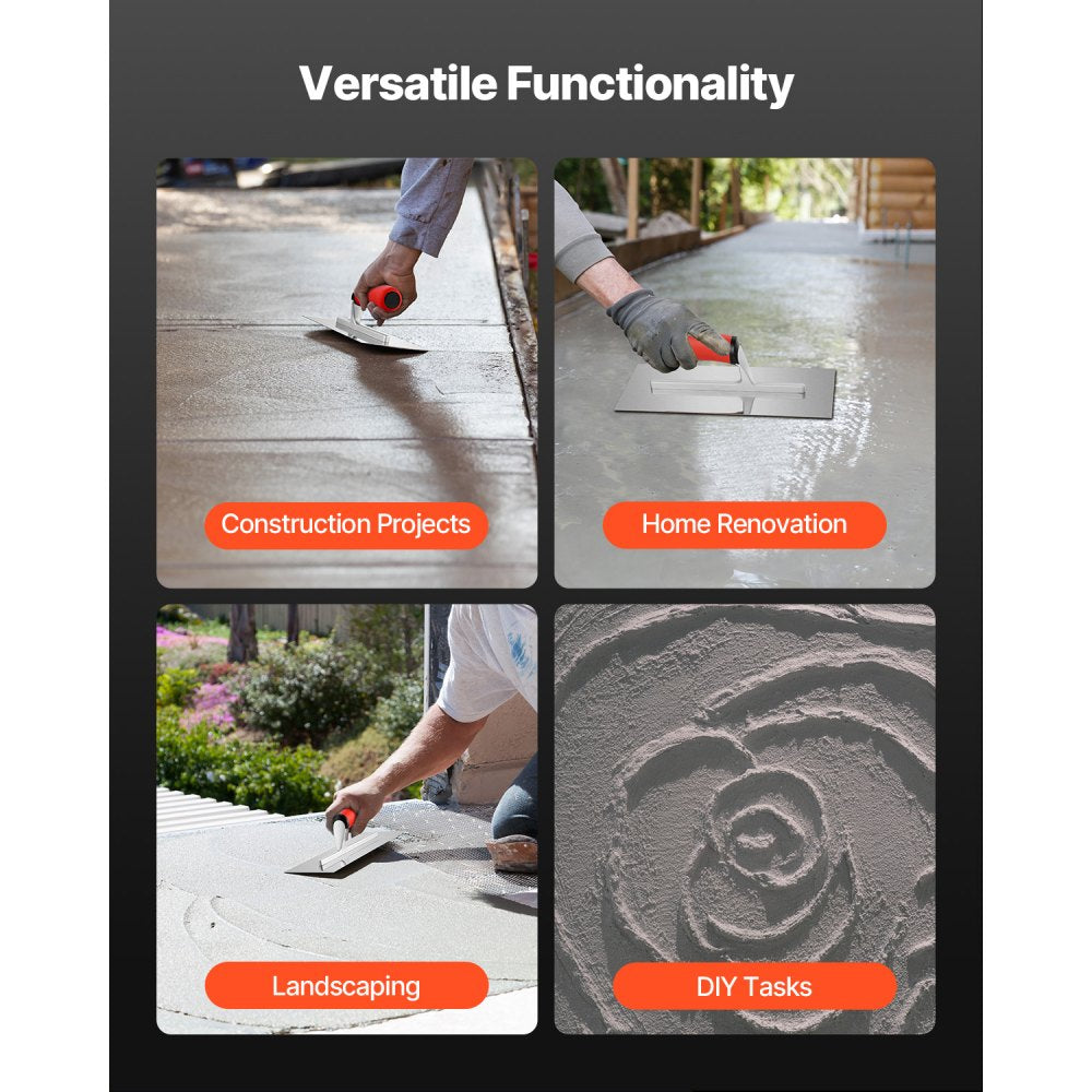 VEVOR Tile Tools, Stainless Steel Flat Finishing Trowel, 10.9 x 4.4 in Concrete Cement Drywall Plastering Tile Masonry Construction Hand Tools with Handle, for Apply, Spread, Flatten, Smooth, Polish