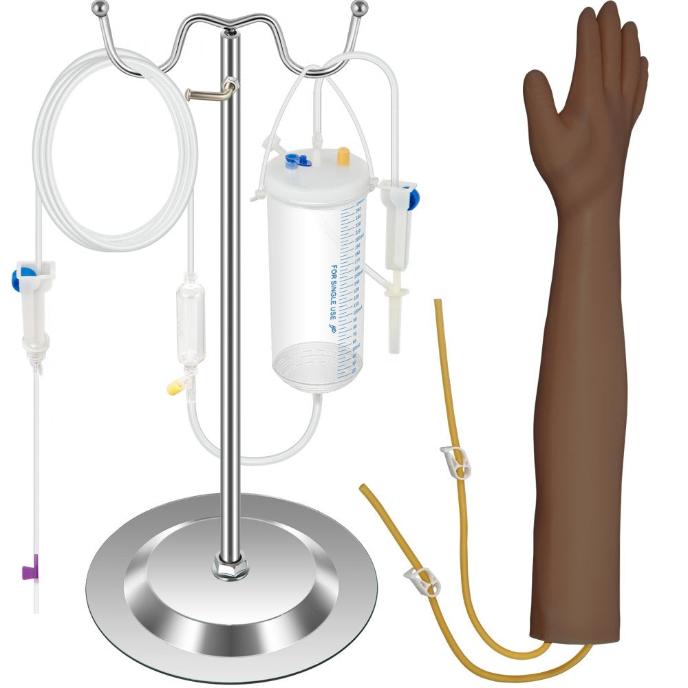 VEVOR Phlebotomy Practice Kit, Dark Skin IV Practice Kit Venipuncture Learning Phlebotomy Practice Arm Kit with Infusion Stand for Nurse, Medical Students
