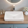 VEVOR Semi Recessed Bathroom Sink, 19.29 x 12.01 Inch Rectangular White Ceramic Vessel Sink with 1-3/4 Inch Drain Hole, Drop in Modern Lavatory Vanity Bath Wash Bowl Basin, Rectangle for Small Space