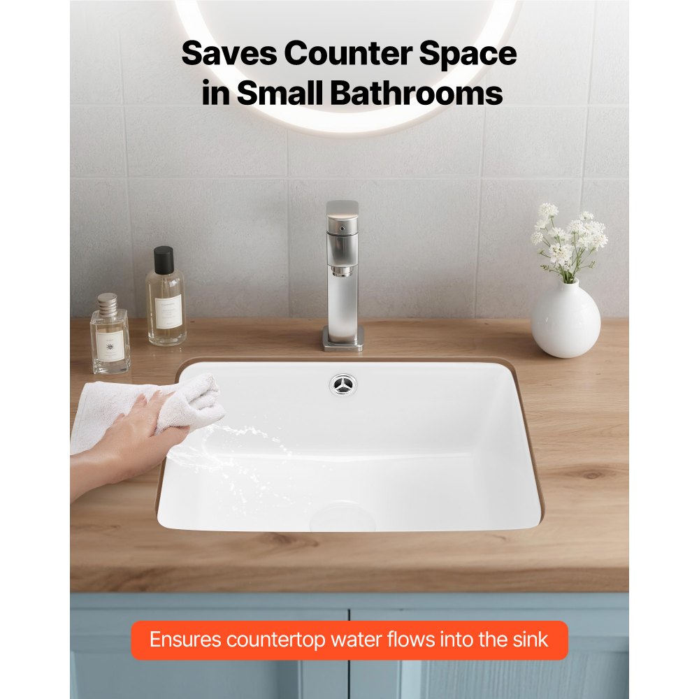 VEVOR Undermount Bathroom Sink, 15.75 x 12.01 Inch Rectangular White Ceramic Vessel Sink with Overflow Hole, Under Counter Drop in Modern Lavatory Vanity Bath Wash Bowl Basin, Rectangle Small Space
