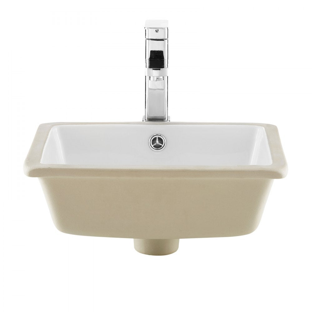 VEVOR Undermount Bathroom Sink, 15.75 x 12.01 Inch Rectangular White Ceramic Vessel Sink with Overflow Hole, Under Counter Drop in Modern Lavatory Vanity Bath Wash Bowl Basin, Rectangle Small Space