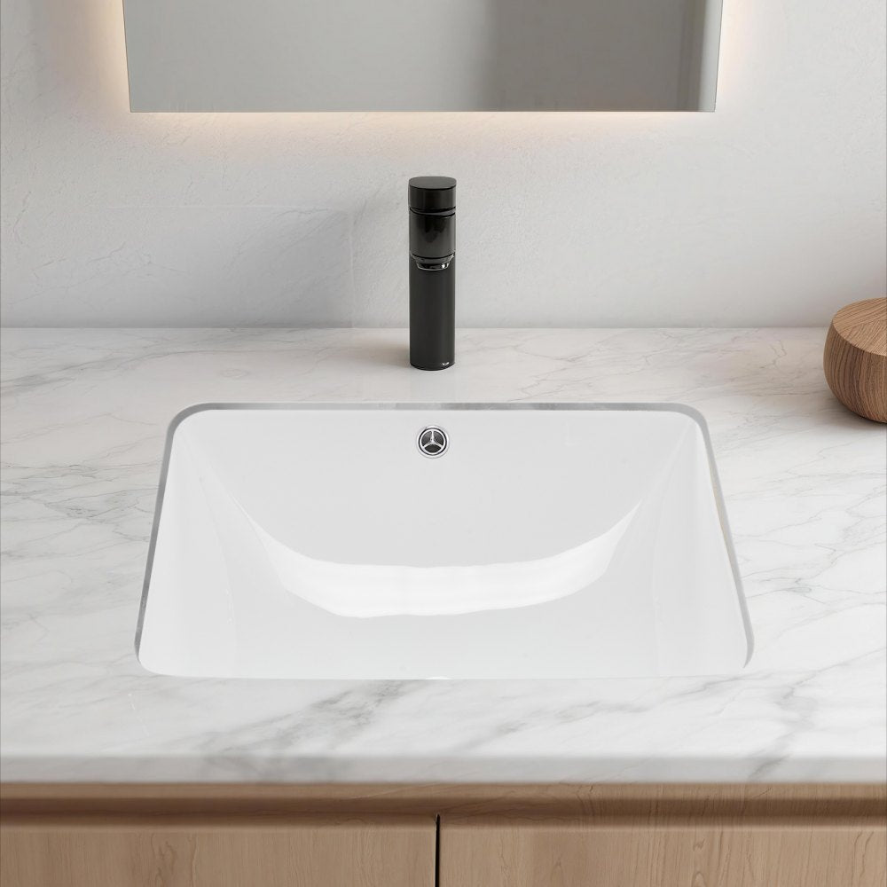 VEVOR Undermount Bathroom Sink, 20.28 x 15.16 Inch Rectangular White Ceramic Vessel Sink with Overflow Hole, Under Counter Drop in Modern Lavatory Vanity Bath Wash Bowl Basin, Rectangle Small Space