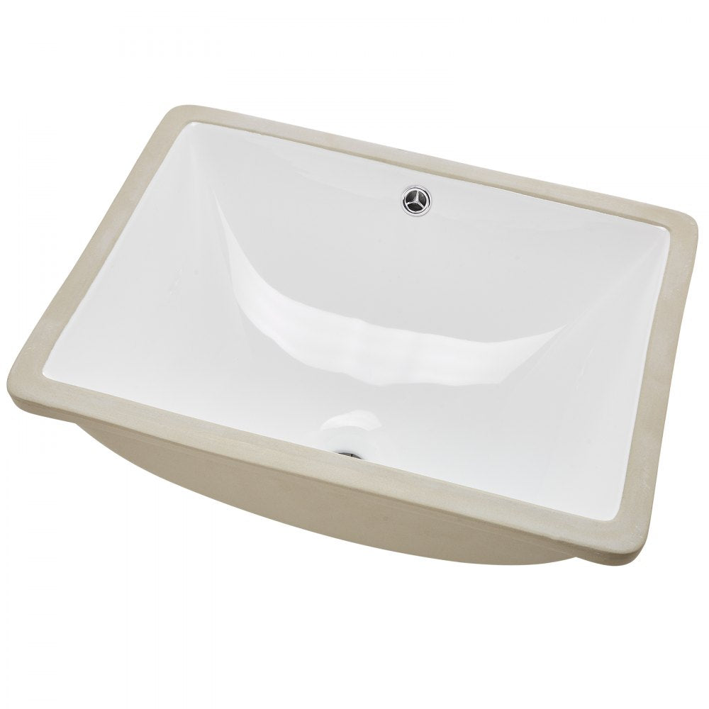 VEVOR Undermount Bathroom Sink, 20.28 x 15.16 Inch Rectangular White Ceramic Vessel Sink with Overflow Hole, Under Counter Drop in Modern Lavatory Vanity Bath Wash Bowl Basin, Rectangle Small Space