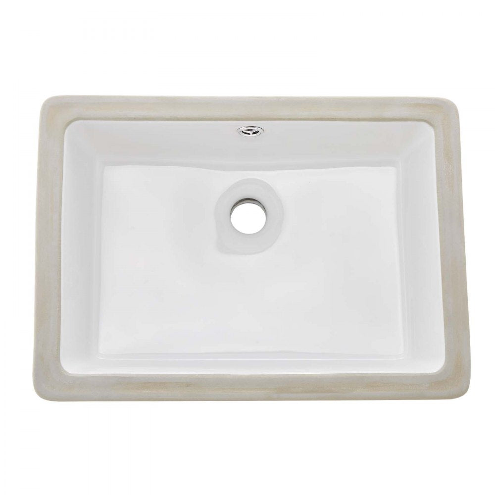 VEVOR Undermount Bathroom Sink, 18.5 x 13.19 Inch Rectangular White Ceramic Vessel Sink with Overflow Hole, Under Counter Drop in Modern Lavatory Vanity Bath Wash Bowl Basin, Rectangle Small Space