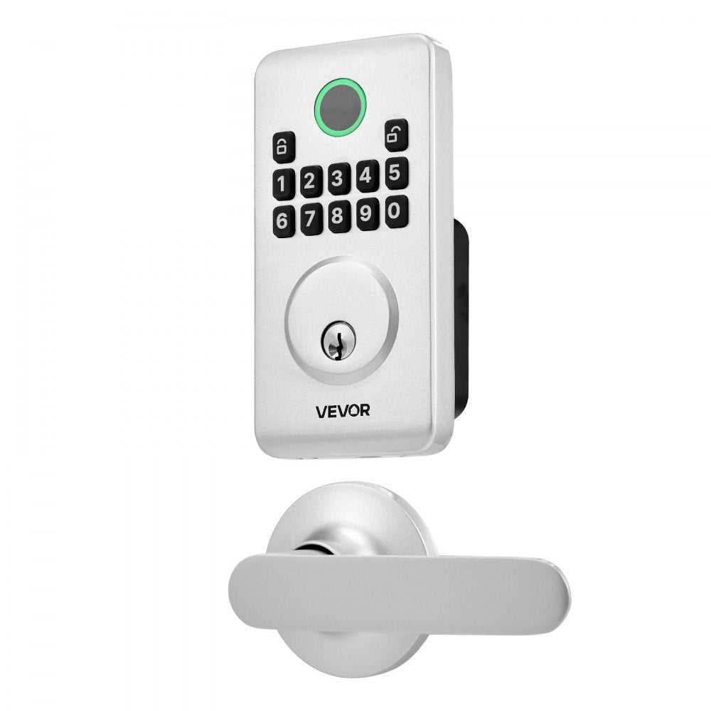 VEVOR Keyless Entry Door Lock with Handle Set, Electronic Keypad Deadbolt with Lever Handles, Pioneering Easy-Grip Design, Customizable User Codes, Keyed Entry, Auto Lock, Anti-Peeking, Silver