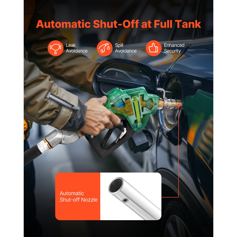 VEVOR 1 Inch NPT Automatic Fuel Nozzle with Swivel, Max Flow Rate 21.6 GPM, Auto Shut Off Diesel Gas Pump Nozzle with 3-Speed Trigger Lock & 1-3/16 in (OD=30.1 mm) Spout for Gasoline, Diesel, Kerosene