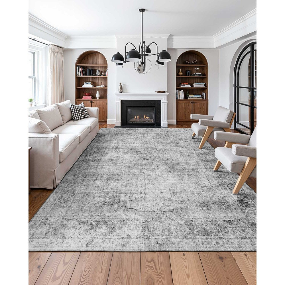 VEVOR Area Rug, 9 x 12 ft Large Washable Boho Rug, Non-Slip and Tear-Resistant Soft Carpet, Pet & Child Friendly Bohemian Area Rugs, Indoor Mat for Bedroom, Living Room, Kids Room, Office, Gray