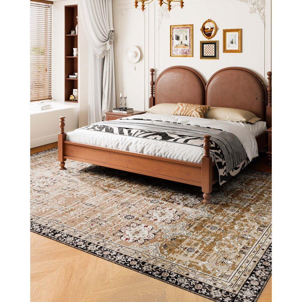 VEVOR Area Rug, 9 x 12 ft Large Washable Rug, Non-Slip and Tear-Resistant Soft Carpet, Pet & Child Friendly Vintage Area Rugs, Indoor Mat for Bedroom, Living Room, Kids Room, Office, Brown Green