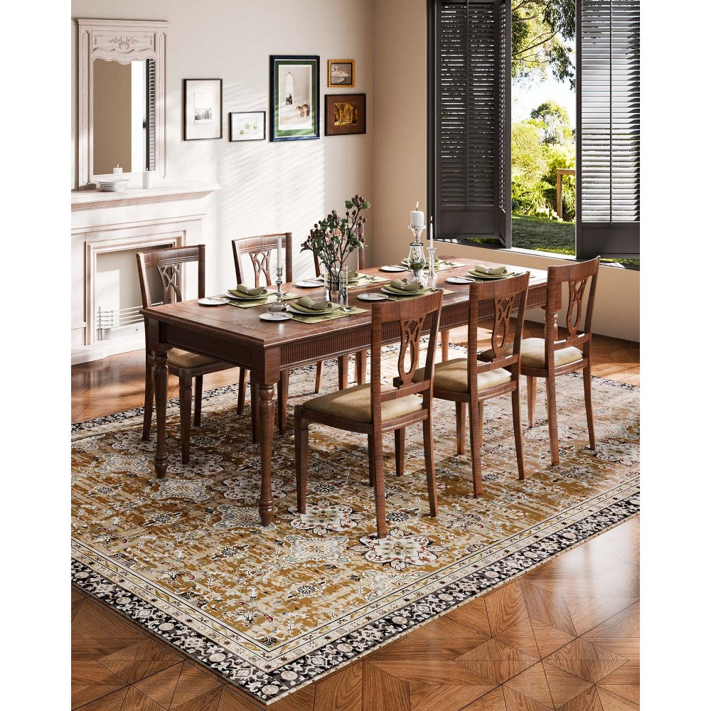 VEVOR Area Rug, 9 x 12 ft Large Washable Rug, Non-Slip and Tear-Resistant Soft Carpet, Pet & Child Friendly Vintage Area Rugs, Indoor Mat for Bedroom, Living Room, Kids Room, Office, Brown Green