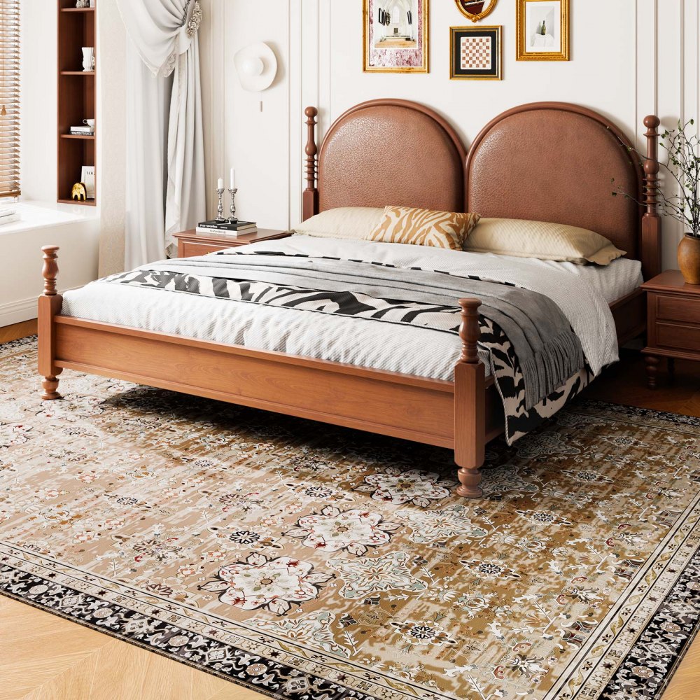 VEVOR Area Rug, 9 x 12 ft Large Washable Rug, Non-Slip and Tear-Resistant Soft Carpet, Pet & Child Friendly Vintage Area Rugs, Indoor Mat for Bedroom, Living Room, Kids Room, Office, Brown Green