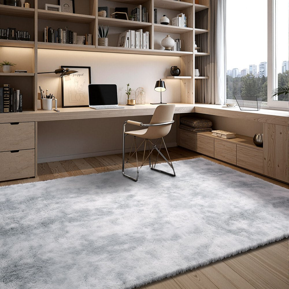 VEVOR Indoor Plush Area Rugs, 9 x 12 ft Soft Plush Carpet, Furry Shag Area Rugs for Living Room, Bedroom, Modern Home Decor Aesthetic Long-Pile Rug, Non-Shedding, Slip-Resistant, Tie-Dye Light Gray