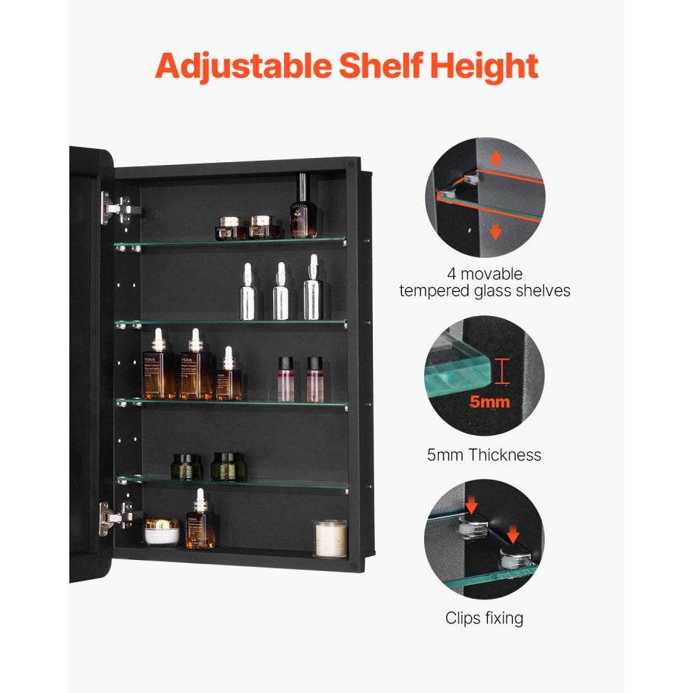 VEVOR Medicine Cabinet, 20 x 30 inch, Medicine Cabinet for Bathroom with Mirror,  Aluminum Frame Bathroom Wall Cabinet, 4-layer Adjustable Shelves, Recessed & Wall-mounted Installation