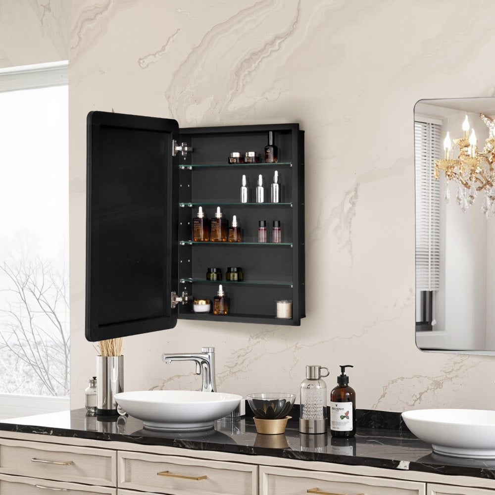VEVOR Medicine Cabinet, 20 x 30 inch, Medicine Cabinet for Bathroom with Mirror,  Aluminum Frame Bathroom Wall Cabinet, 4-layer Adjustable Shelves, Recessed & Wall-mounted Installation