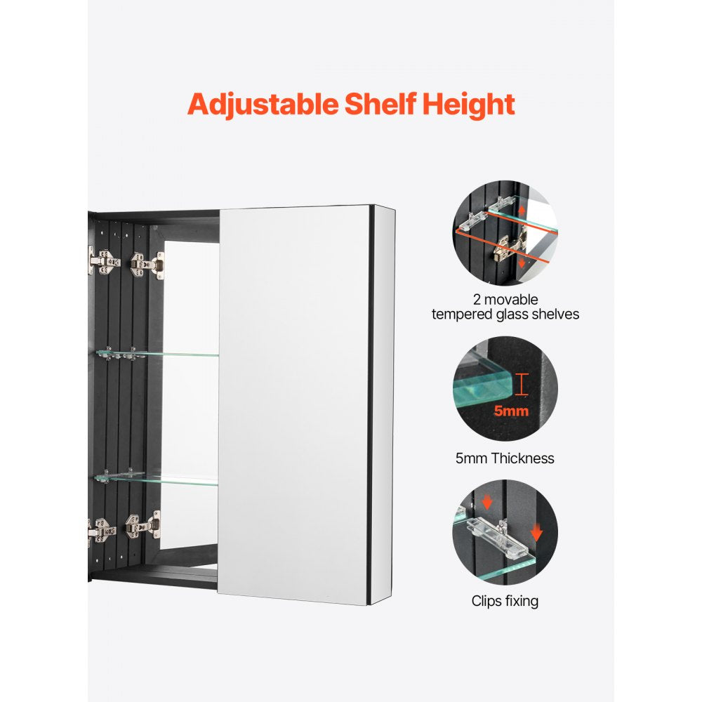 VEVOR Medicine Cabinet, 26 x 30 inch, Medicine Cabinet for Bathroom with Mirror,  Aluminum Frame Bathroom Wall Cabinet, 2-layer Adjustable Shelves, Recessed & Wall-mounted Installation