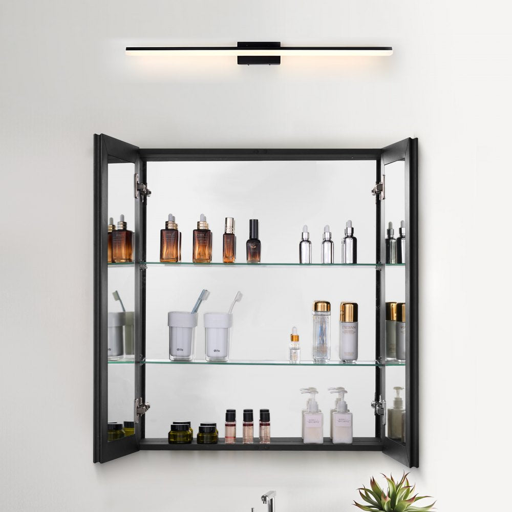 VEVOR Medicine Cabinet, 26 x 30 inch, Medicine Cabinet for Bathroom with Mirror,  Aluminum Frame Bathroom Wall Cabinet, 2-layer Adjustable Shelves, Recessed & Wall-mounted Installation