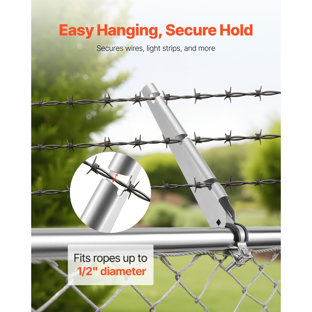 VEVOR Barbed Wire Arm, 10 Packs 14.8 in Fence Post Extender for 1.3" to 1.5" Chain Link Fences, U Bracket Design, Galvanized Steel Fence Height Extender, Protect Privacy and Prevent Pets Jumping Off