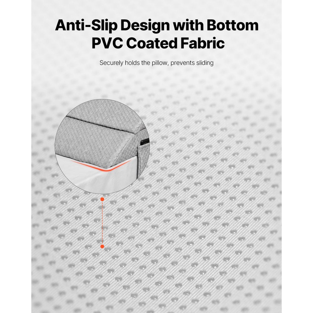 VEVOR Bed Wedge Pillow for Headboard, Queen Size, 60"x10"x6" Bed Gap Filler, Fill 0-7" Gap Between Headboard and Mattress, 25D Foam Mattress Wedge Headboard Pillow with Side Pocket, for Backrest, Gray