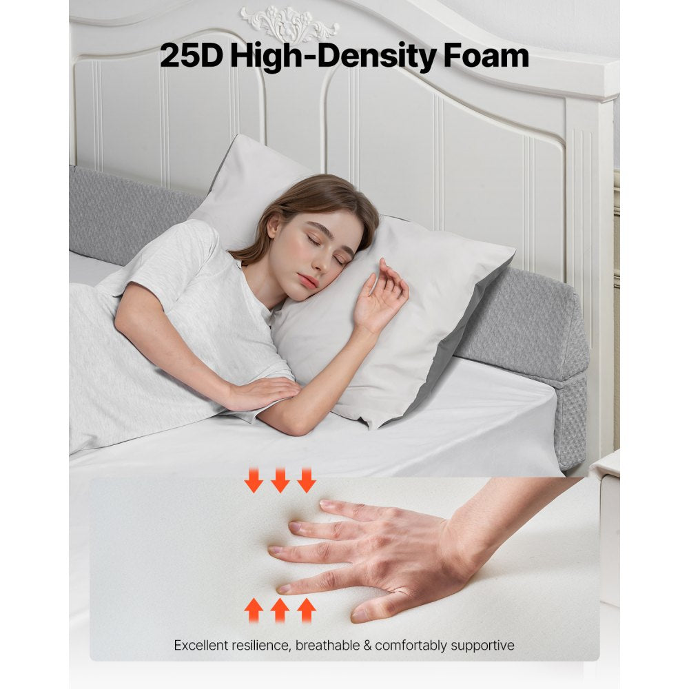 VEVOR Bed Wedge Pillow for Headboard, Queen Size, 60"x6"x6" Foam Bed Gap Filler - Fill 0-7" Gap, Versatile Flip-Over Mattress Wedge Headboard Pillow with Anti-Slip Bottom, for Sleeping Backrest, Gray