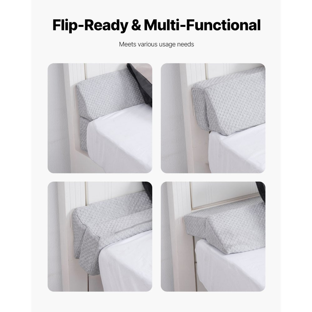 VEVOR Bed Wedge Pillow for Headboard, Queen Size, 60"x6"x6" Foam Bed Gap Filler - Fill 0-7" Gap, Versatile Flip-Over Mattress Wedge Headboard Pillow with Anti-Slip Bottom, for Sleeping Backrest, Gray