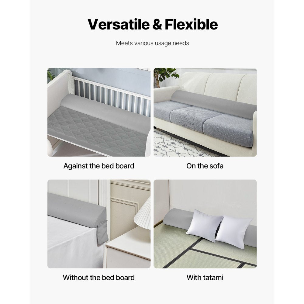 VEVOR Bed Wedge Pillow for Headboard, King Size, 76"x6"x4.5" Bed Gap Filler, Fill 0-4" Gap Between Headboard and Mattress, 25D Foam Mattress Wedge Headboard Pillow with Side Pocket, for Backrest, Gray