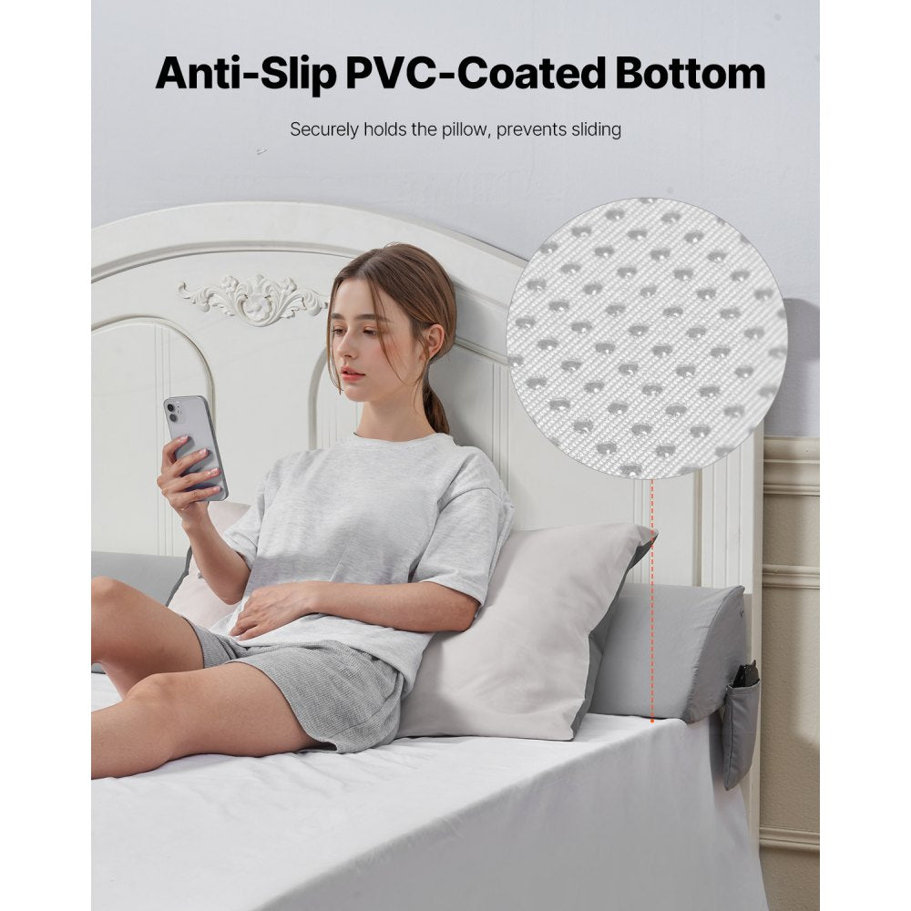 VEVOR Bed Wedge Pillow for Headboard, King Size, 76"x6"x4.5" Bed Gap Filler, Fill 0-4" Gap Between Headboard and Mattress, 25D Foam Mattress Wedge Headboard Pillow with Side Pocket, for Backrest, Gray