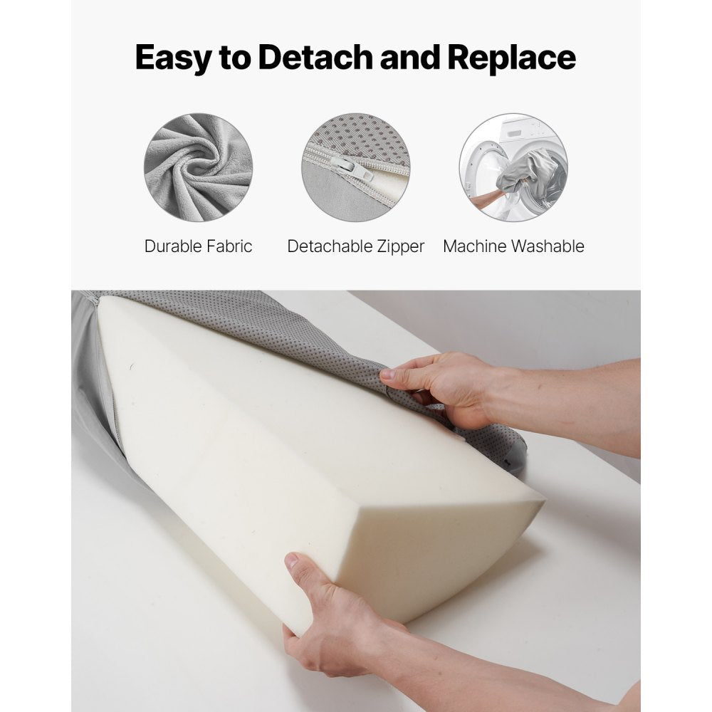 VEVOR Bed Wedge Pillow for Headboard, King Size, 76"x6"x4.5" Bed Gap Filler, Fill 0-4" Gap Between Headboard and Mattress, 25D Foam Mattress Wedge Headboard Pillow with Side Pocket, for Backrest, Gray