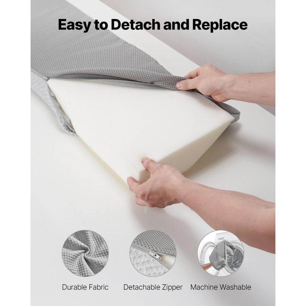 VEVOR Bed Wedge Pillow for Headboard, King Size, 76"x10"x6" Bed Gap Filler, Fill 0-7" Gap Between Headboard and Mattress, 25D Foam Mattress Wedge Headboard Pillow with Side Pocket, for Backrest, Gray