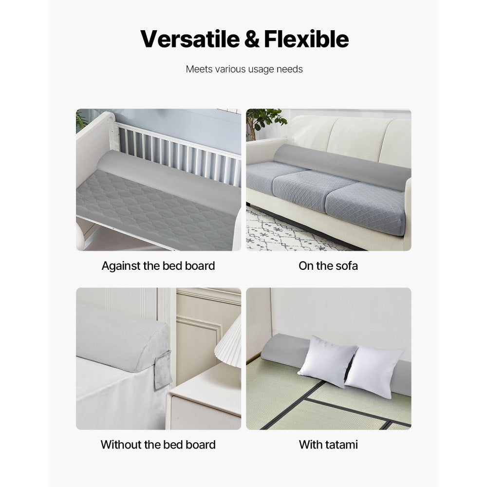 VEVOR Bed Wedge Pillow for Headboard, King Size, 76"x10"x6" Bed Gap Filler, Fill 0-7" Gap Between Headboard and Mattress, Soft Plush Mattress Wedge Headboard Pillow with Side Pocket, for Backrest Gray