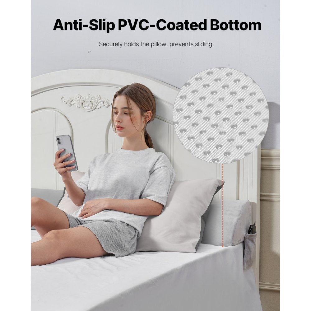 VEVOR Bed Wedge Pillow for Headboard, King Size, 76"x10"x6" Bed Gap Filler, Fill 0-7" Gap Between Headboard and Mattress, Soft Plush Mattress Wedge Headboard Pillow with Side Pocket, for Backrest Gray