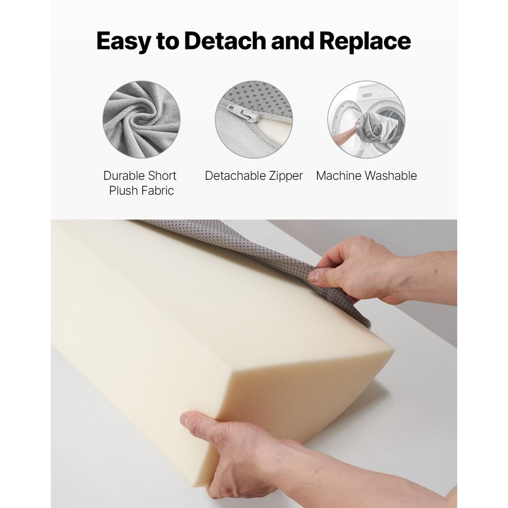VEVOR Bed Wedge Pillow for Headboard, King Size, 76"x10"x6" Bed Gap Filler, Fill 0-7" Gap Between Headboard and Mattress, Soft Plush Mattress Wedge Headboard Pillow with Side Pocket, for Backrest Gray