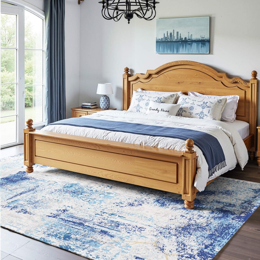 VEVOR Area Rug, 5 x 7 ft Large Washable Rug, Non-Slip and Tear-Resistant Soft Carpet, Pet & Child Friendly Modern Area Rugs, Indoor Mat for Bedroom, Office, Living Room, Kids Room, Entryway, Blue