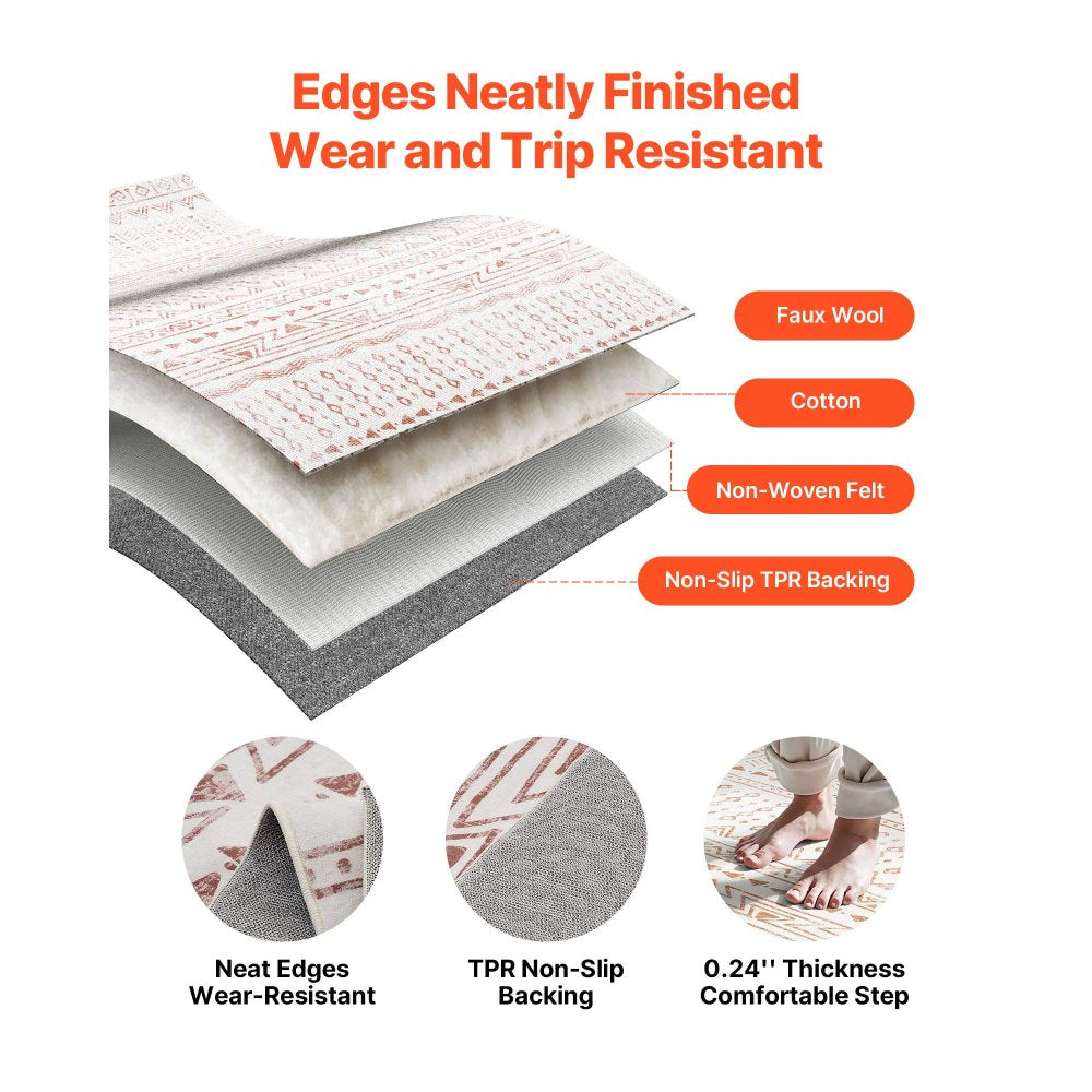 VEVOR Area Rug, 5 x 7 ft Large Washable Rug, Non-Slip and Tear-Resistant Soft Carpet, Pet & Child Friendly Modern Area Rugs, Indoor Mat for Bedroom, Office, Living Room, Kids Room, Entryway, Beige
