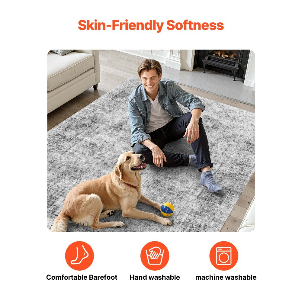 VEVOR Area Rug, 6 x 9 ft Large Washable Boho Rug, Non-Slip and Tear-Resistant Soft Carpet, Pet & Child Friendly Bohemian Area Rugs, Indoor Mat for Bedroom, Living Room, Kids Room, Entryway, Gray