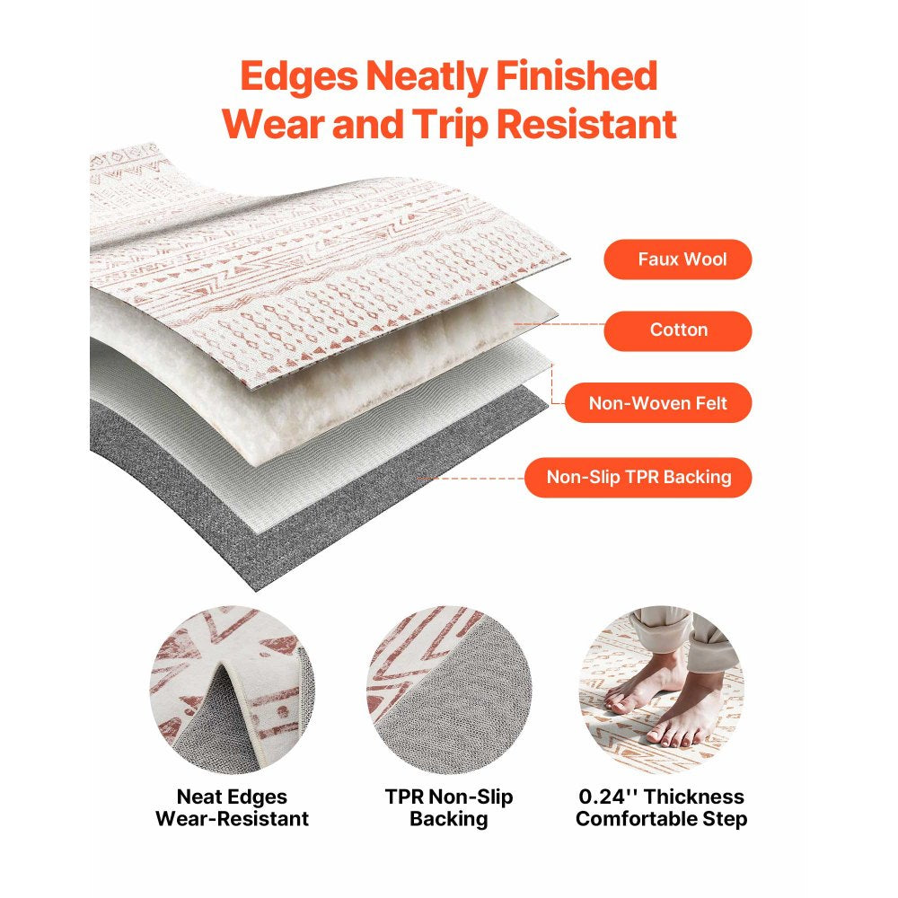 VEVOR Area Rug, 6 x 9 ft Large Washable Rug, Non-Slip and Tear-Resistant Soft Carpet, Pet & Child Friendly Modern Area Rugs, Indoor Mat for Bedroom, Office, Living Room, Kids Room, Entryway, Beige