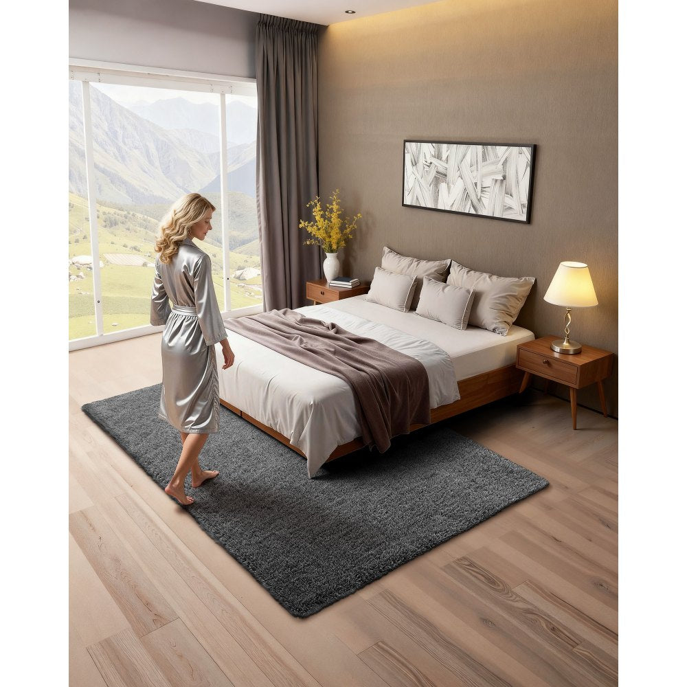 VEVOR Indoor Plush Area Rugs, 5 x 8 ft Soft Plush Carpet, Furry Shag Area Rugs for Living Room, Bedroom, Sunroom, Modern Home Decor Aesthetic, Non-Shedding, Non-Woven, Slip-Resistant, Dark Gray