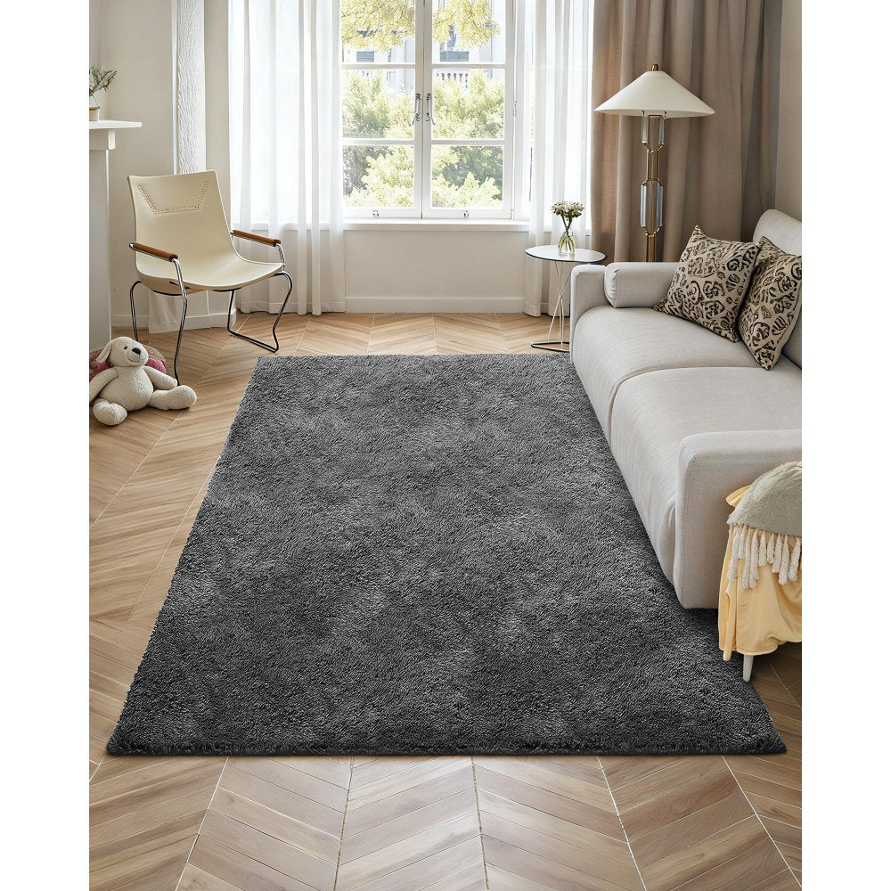 VEVOR Indoor Plush Area Rugs, 5 x 8 ft Soft Plush Carpet, Furry Shag Area Rugs for Living Room, Bedroom, Sunroom, Modern Home Decor Aesthetic, Non-Shedding, Non-Woven, Slip-Resistant, Dark Gray