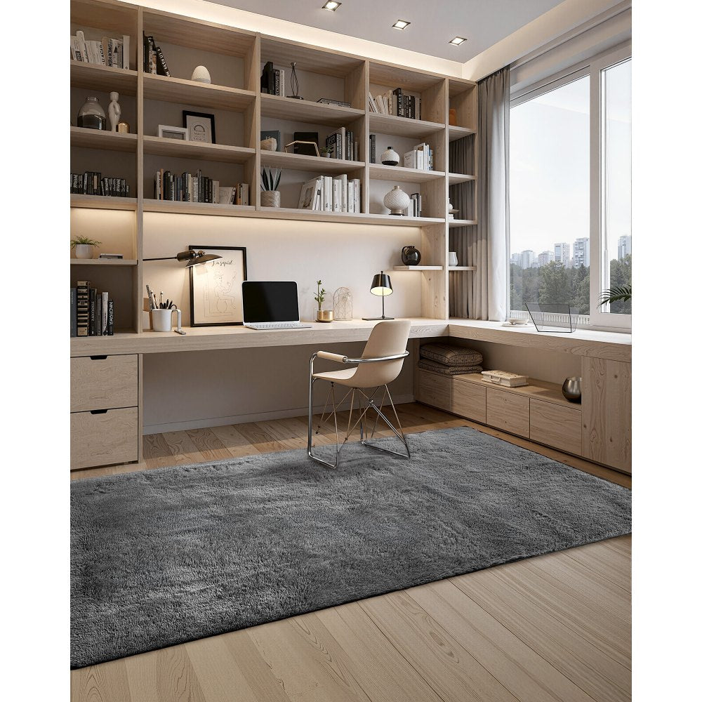 VEVOR Indoor Plush Area Rugs, 5 x 8 ft Soft Plush Carpet, Furry Shag Area Rugs for Living Room, Bedroom, Sunroom, Modern Home Decor Aesthetic, Non-Shedding, Non-Woven, Slip-Resistant, Dark Gray