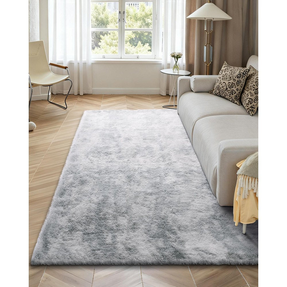 VEVOR Indoor Plush Area Rugs, 6 x 9 ft Soft Plush Carpet, Furry Shag Area Rugs for Living Room, Bedroom, Modern Home Decor Aesthetic Long-Pile Rug, Non-Shedding, Slip-Resistant, Tie-Dye Light Gray