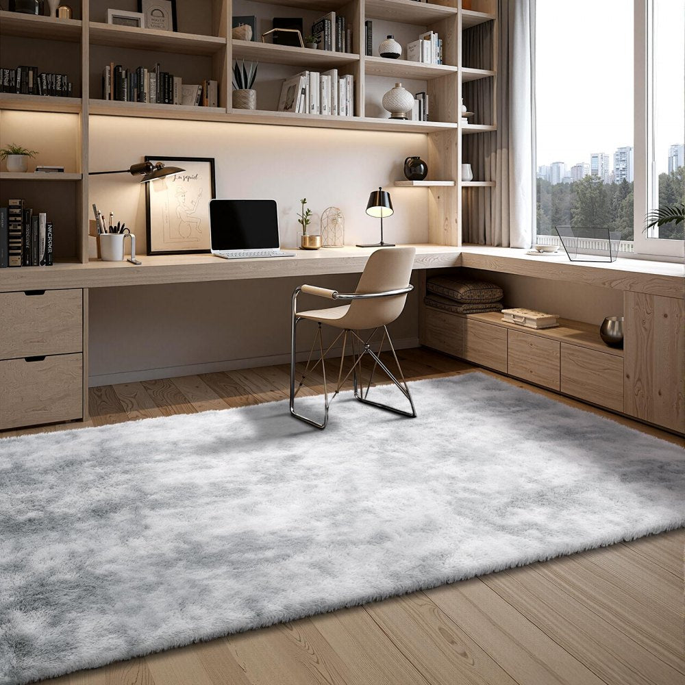 VEVOR Indoor Plush Area Rugs, 6 x 9 ft Soft Plush Carpet, Furry Shag Area Rugs for Living Room, Bedroom, Modern Home Decor Aesthetic Long-Pile Rug, Non-Shedding, Slip-Resistant, Tie-Dye Light Gray