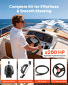 VEVOR Outboard Hydraulic Steering Kit, 200 HP, Marine Boat Hydraulic Steering System with 6.9 MPa Two-Way Lock Helm Pump, Cylinder, 2 PCS 26 ft Hoses, 13.5" Wheel for Single Station, Single-Engine Use