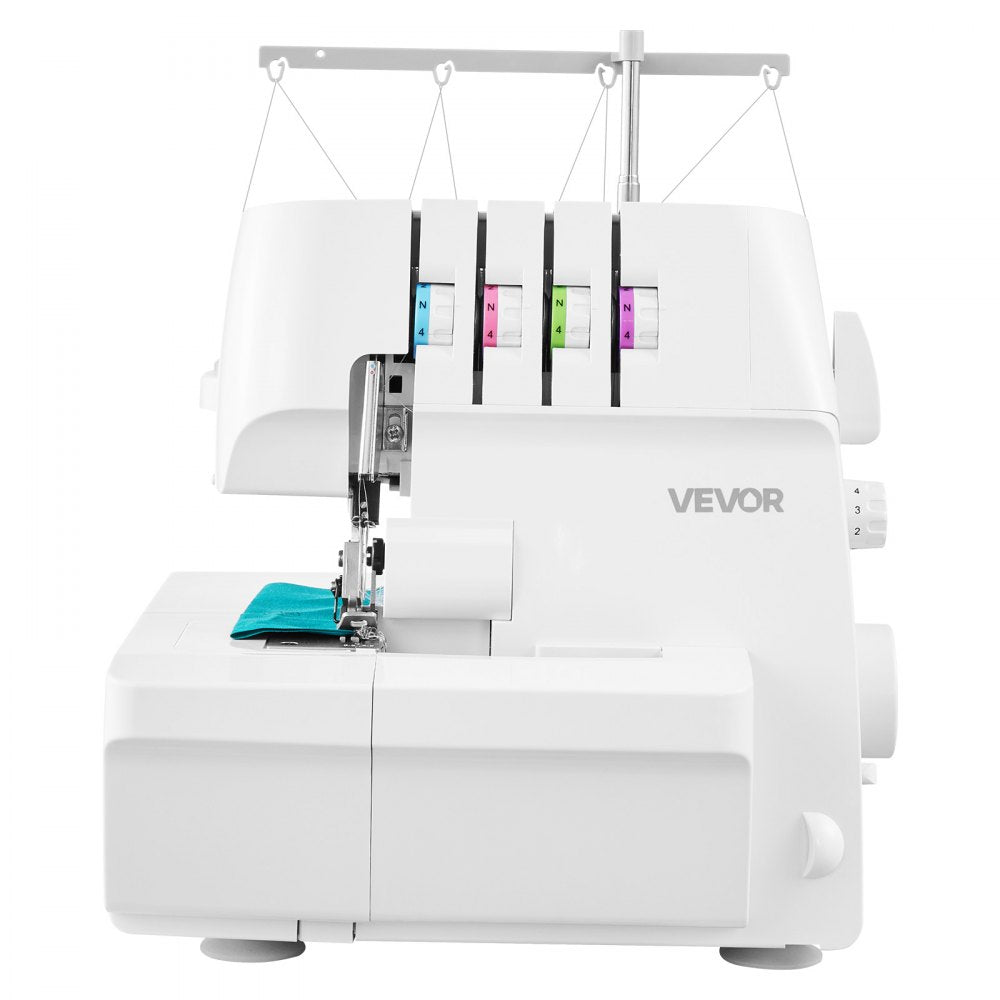 VEVOR Serger Overlock Sewing Machine, 1250 Stitches Per Minute, 2-3-4 Thread Capability, 0.7-2 Adjustable Differential Feed, with Free Arm and LED Light, Sewing Machine for Various Fabrics, White