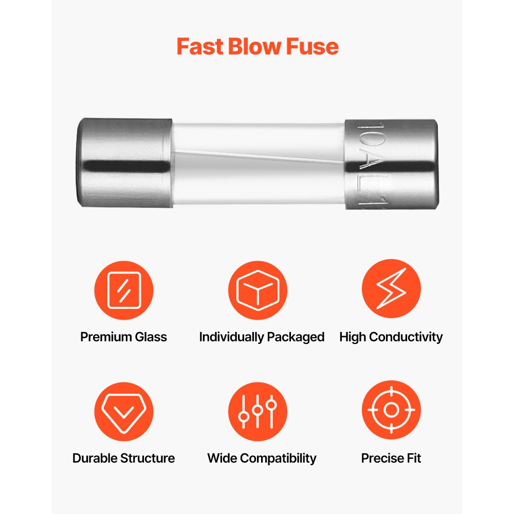 VEVOR Fast-Blow Glass Fuses Assortment Kit, 120 Pcs 125 Volt, 5 x 20 mm 1A 2A 3A 4A 5A 8A 10A, 3.6 x 10 mm 2.5A 3A 5A Tube Fuses, Suitable for Electrical Boxes, LED Strips, Electronics, Appliances